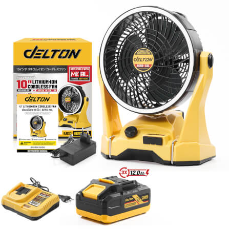 พัดลมไร้สาย 10 นิ้ว (พร้อมแบตเตอรี่) DELTON รุ่น AERO-10L TURBO FORCE 20V 12AH_1